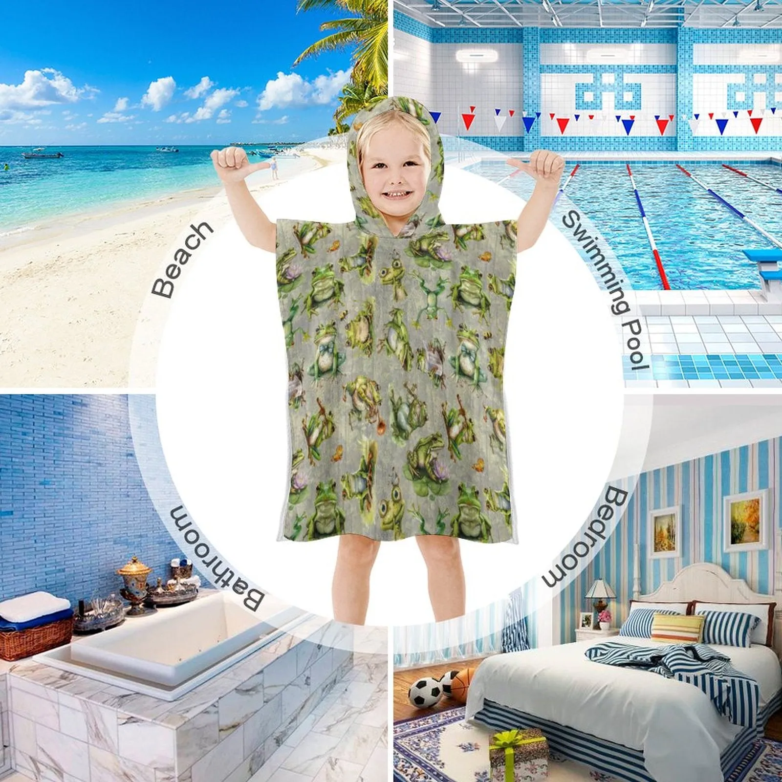 10 Animal Designs - Hooded Terry Cloth Pullover Towel for Kids, Children