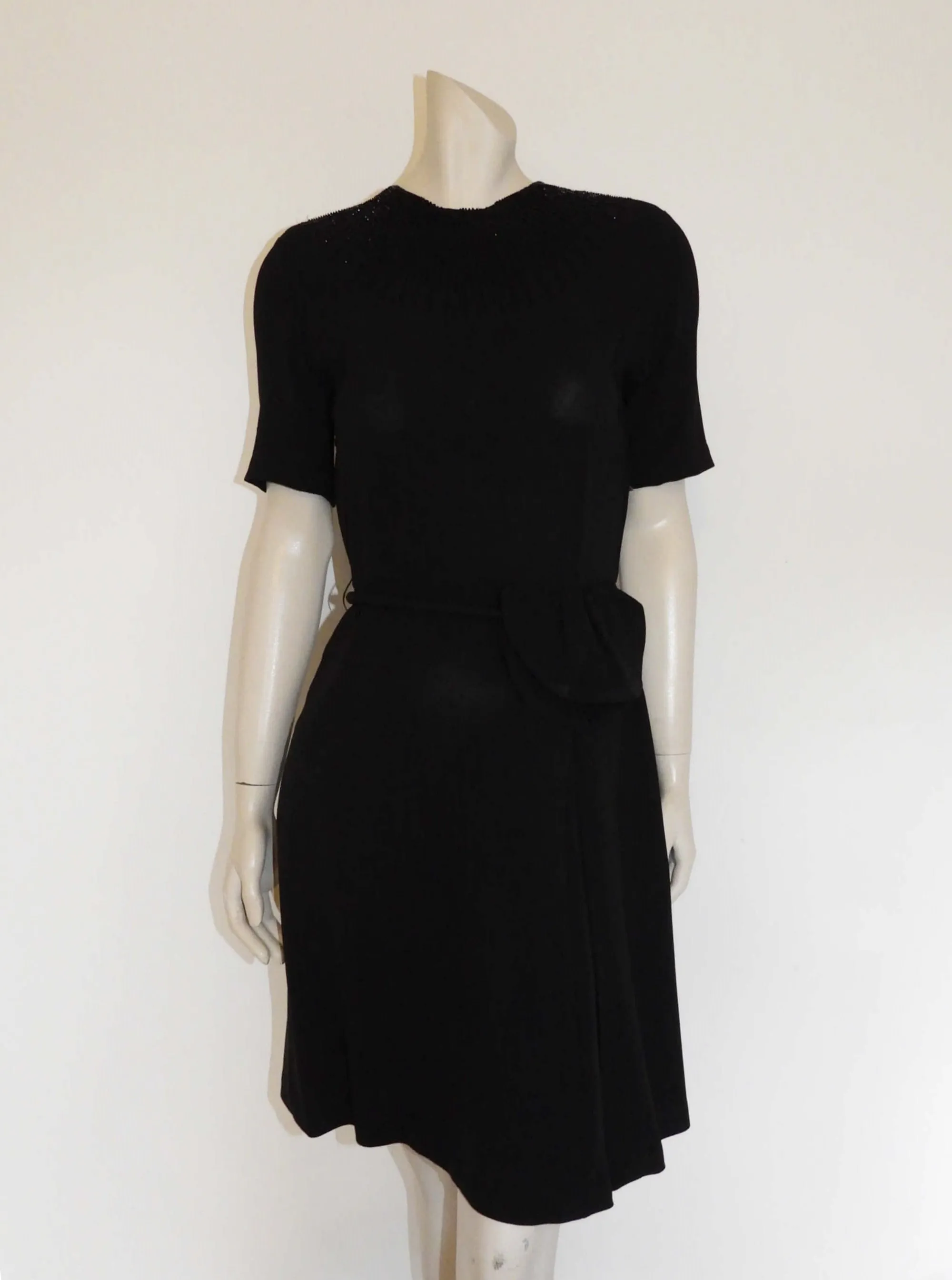 1940s Beaded Black Crepe Dress by Lucéle - S