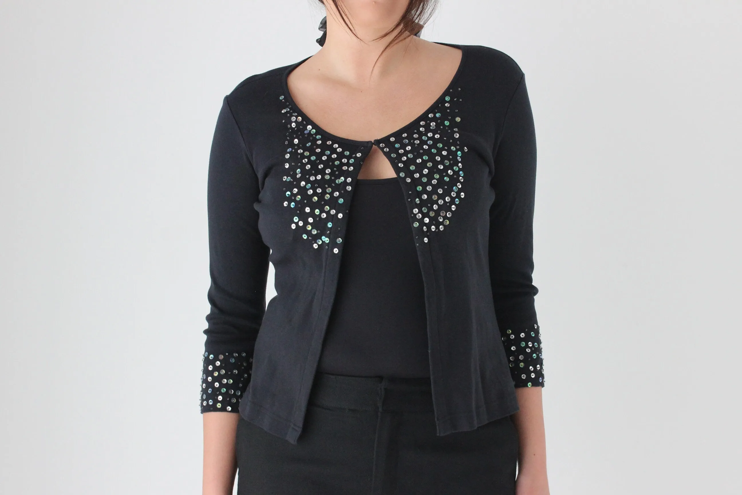 80s Stretch Cotton & Sequin Cardigan Top