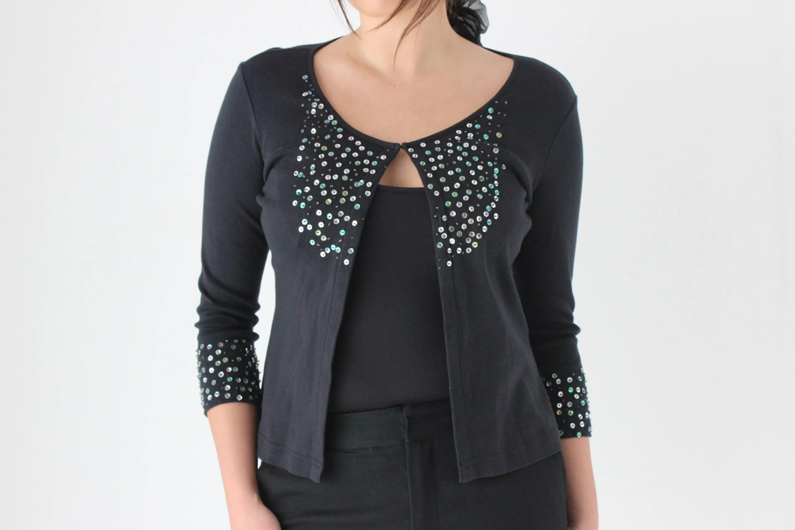 80s Stretch Cotton & Sequin Cardigan Top