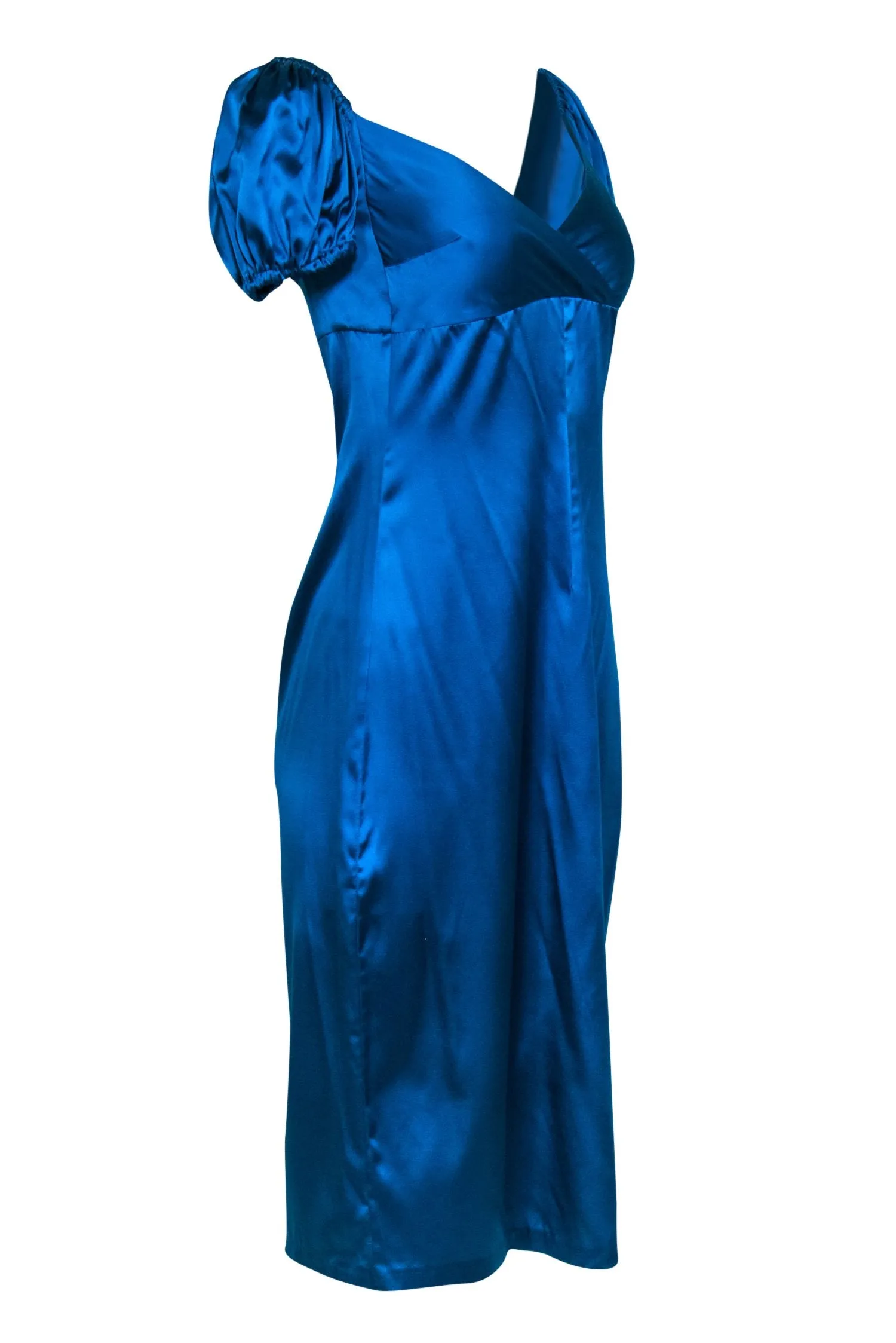 Alexis - Teal Silk Babydoll Dress w/ Puffed Sleeves Sz L