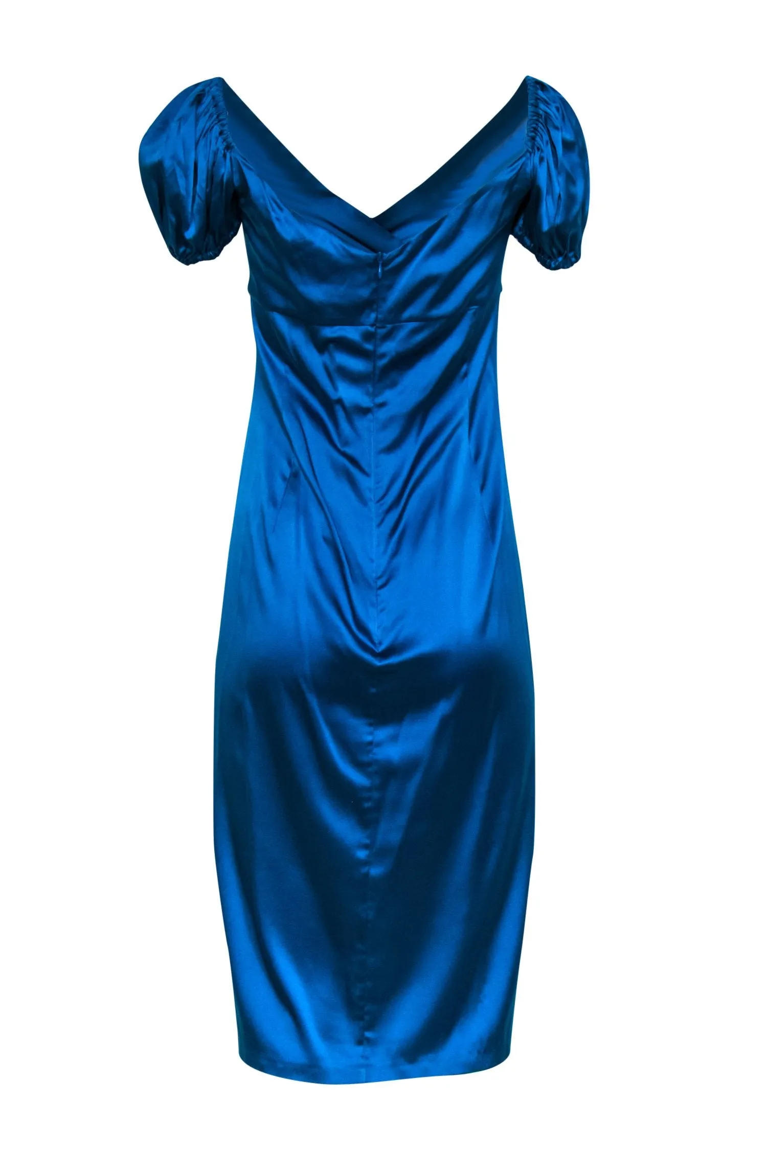 Alexis - Teal Silk Babydoll Dress w/ Puffed Sleeves Sz L