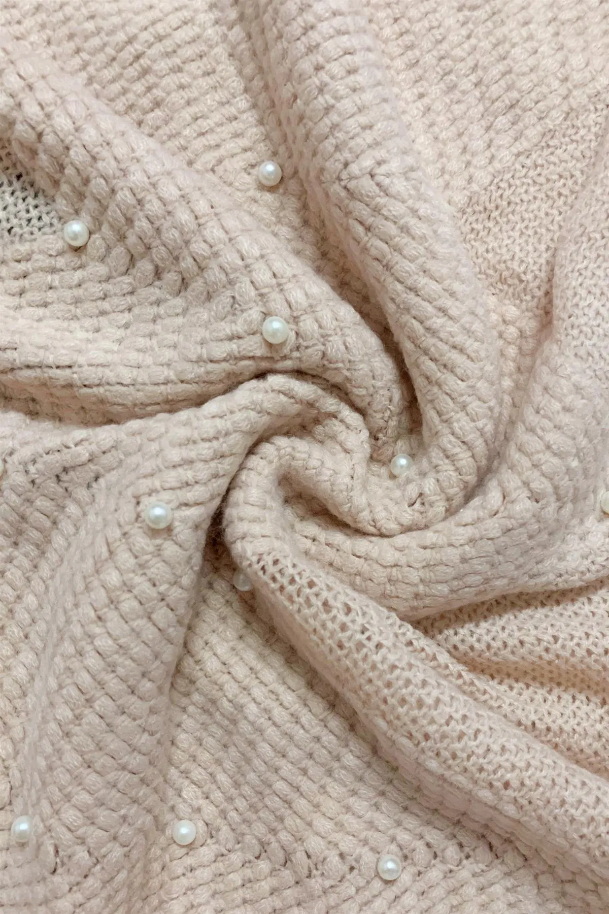 Arrow Knit & Pearl Tassel Poncho