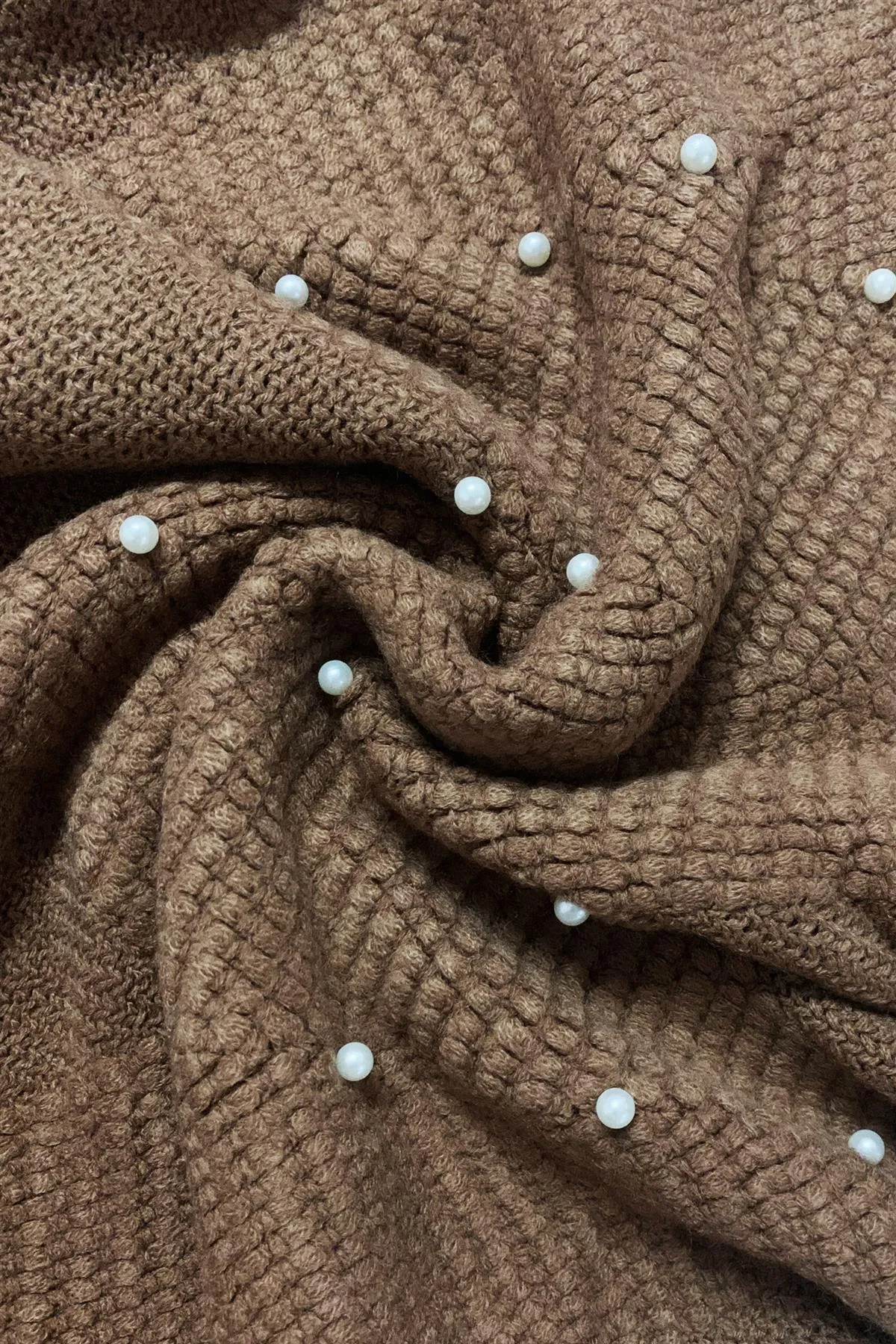 Arrow Knit & Pearl Tassel Poncho