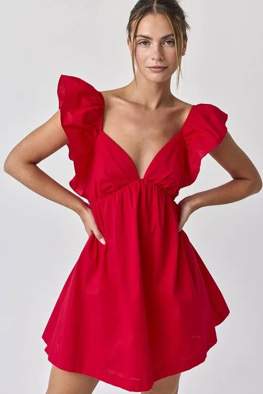 Audrey Tie-Back Ruffle Sleeve Mini Dress