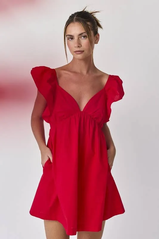 Audrey Tie-Back Ruffle Sleeve Mini Dress