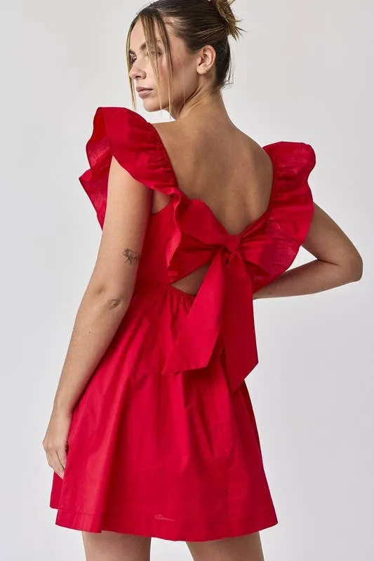Audrey Tie-Back Ruffle Sleeve Mini Dress