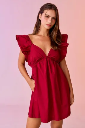 Audrey Tie-Back Ruffle Sleeve Mini Dress
