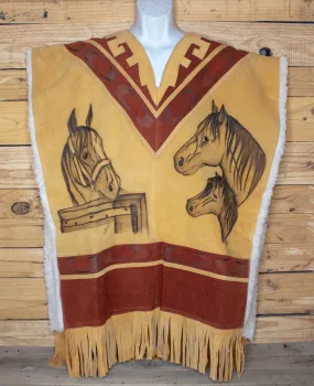 AUTHENTIC SUEDE LEATHER stamped Horse Western sheep wool cowboy Mexican poncho rebozo wrap