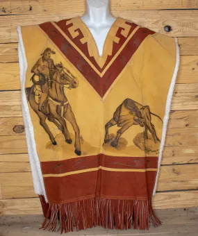 AUTHENTIC SUEDE LEATHER stamped Western sheep wool cowboy Mexican poncho rebozo wrap