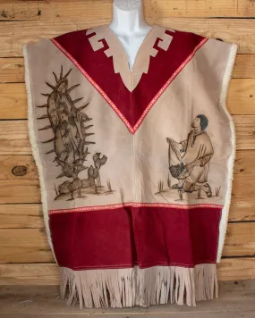 AUTHENTIC SUEDE LEATHER Virgen de Guadalupe Virgin Mary Juan Diego stamped sheep wool cowboy Mexican poncho rebozo Gaban