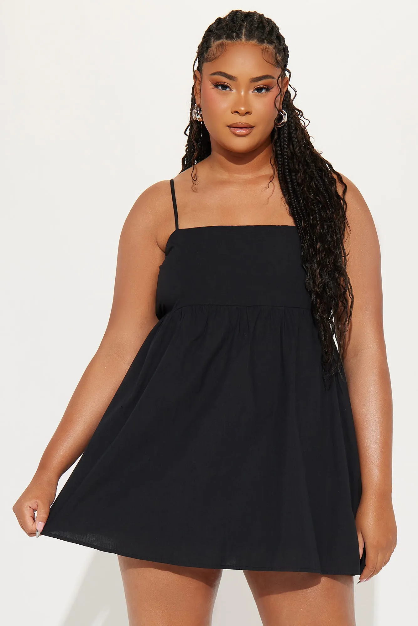 Ava Poplin Babydoll Mini Dress - Black