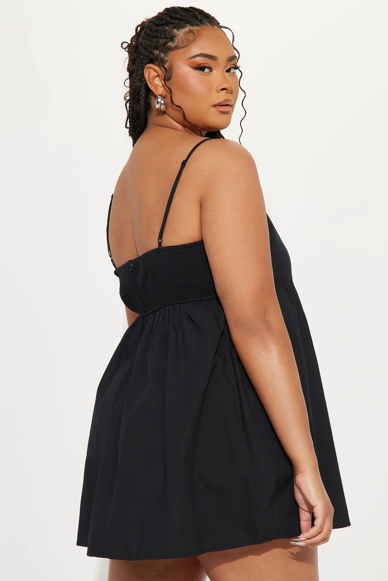 Ava Poplin Babydoll Mini Dress - Black