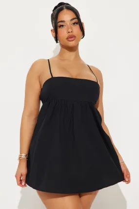 Ava Poplin Babydoll Mini Dress - Black