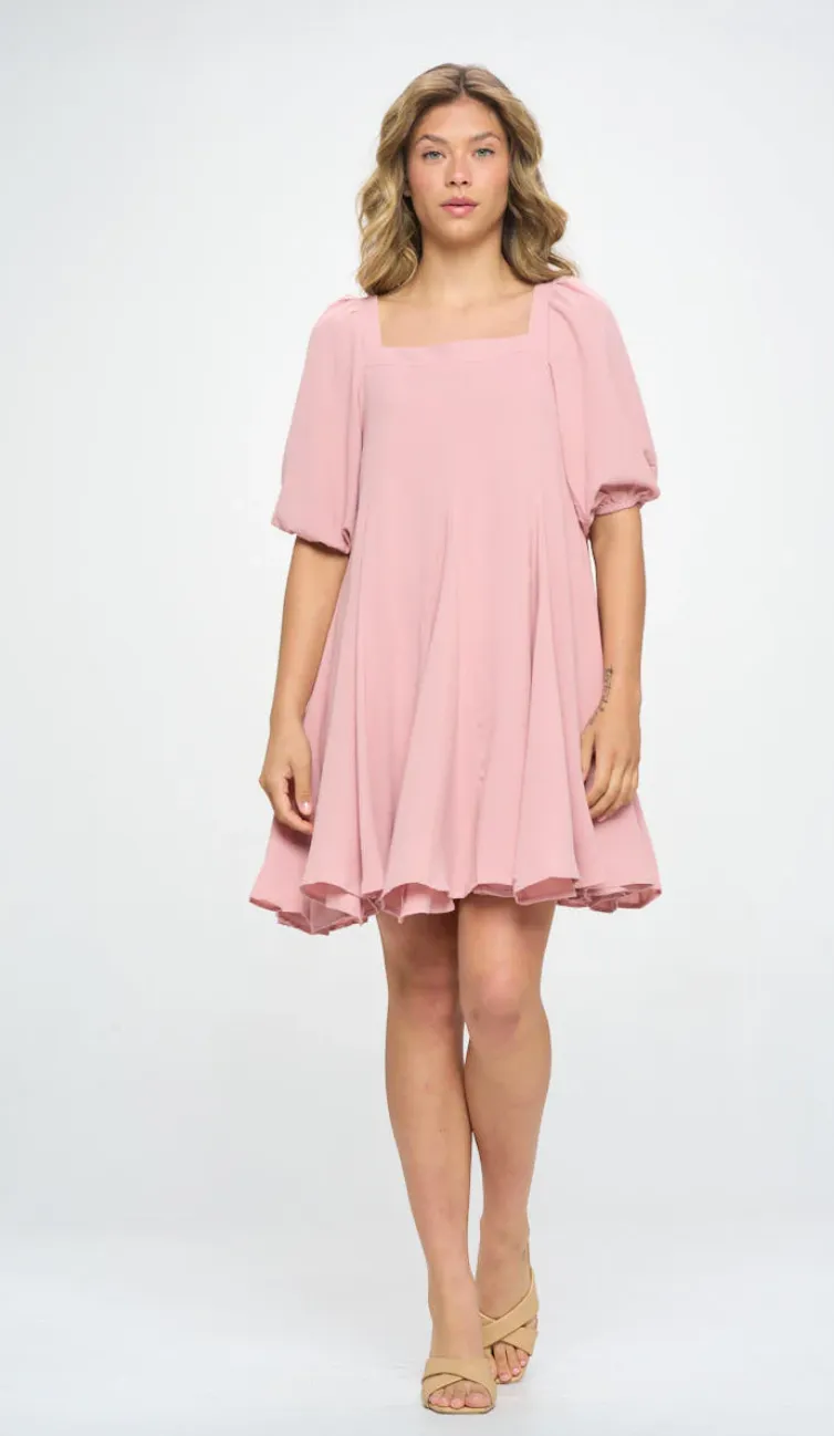 Balloon Sleeve Chiffon Babydoll Dress