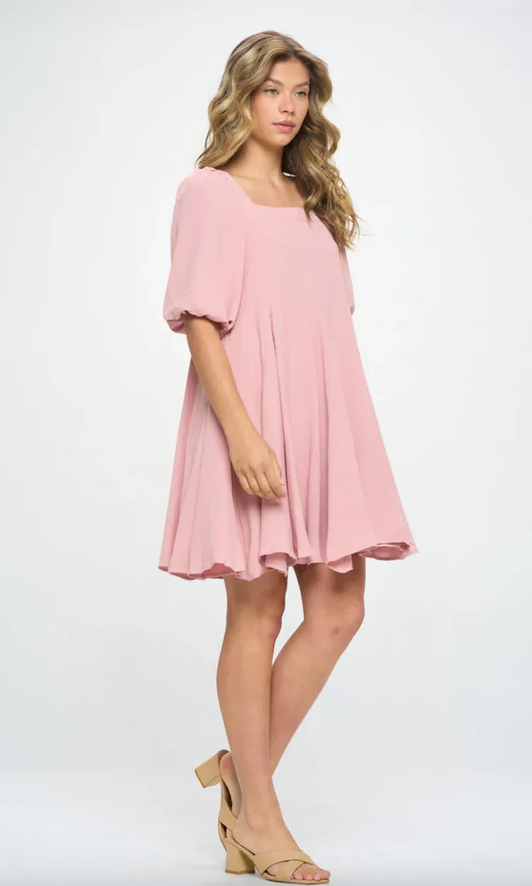 Balloon Sleeve Chiffon Babydoll Dress