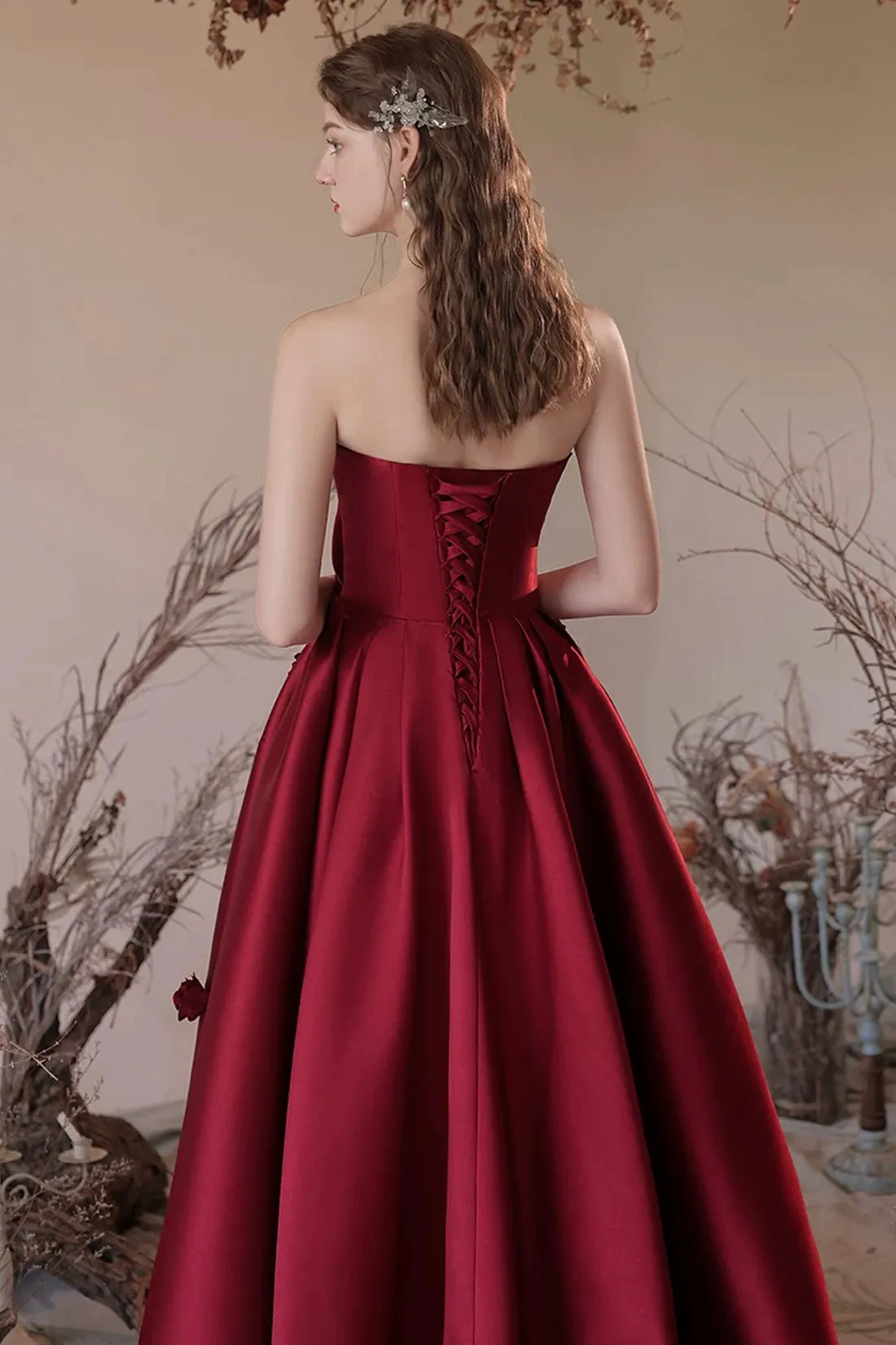 Beautiful Satin Floor Length Prom Dress, A-Line Strapless Formal Evening Dress
