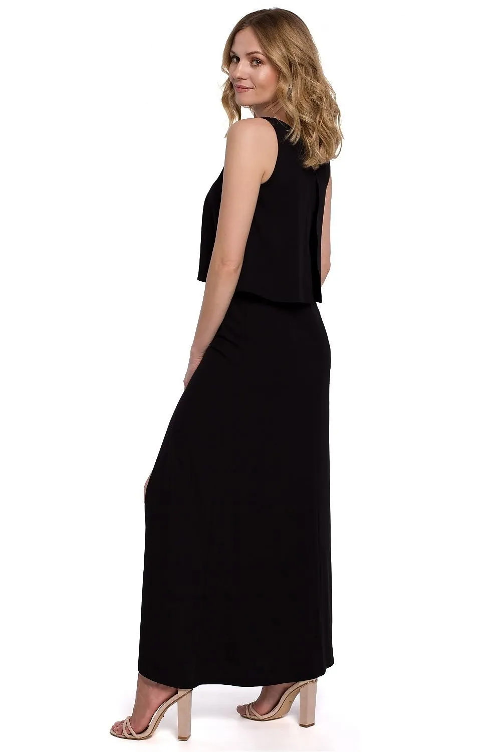 Beautifully cut long high slit cocktail dress