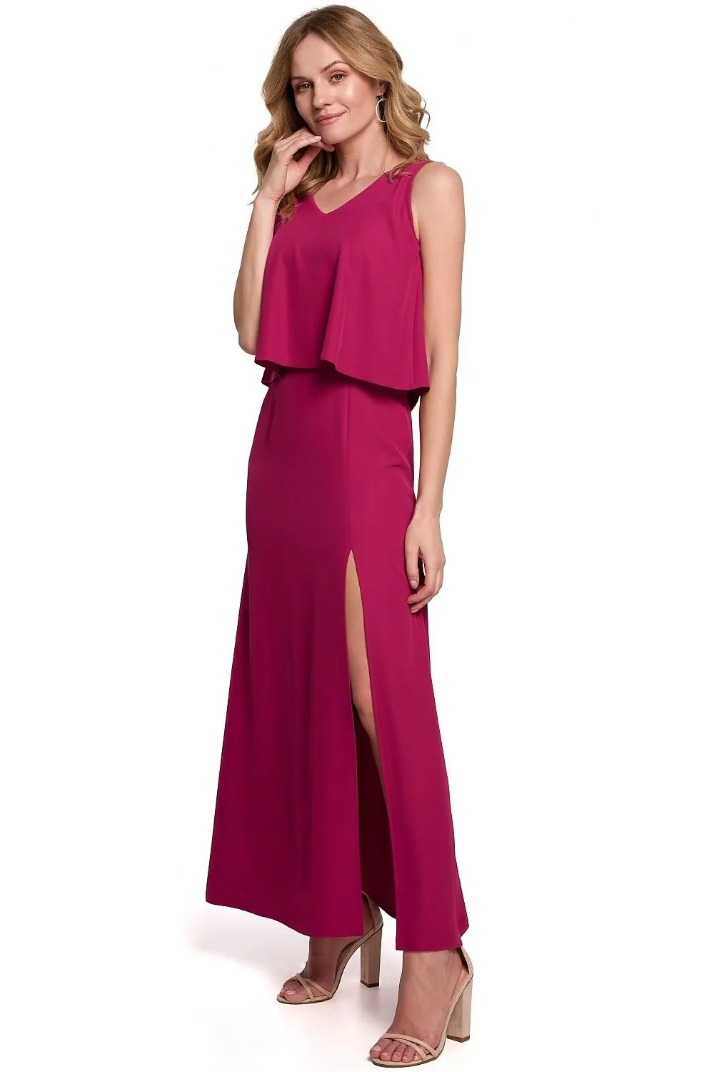 Beautifully cut long high slit cocktail dress