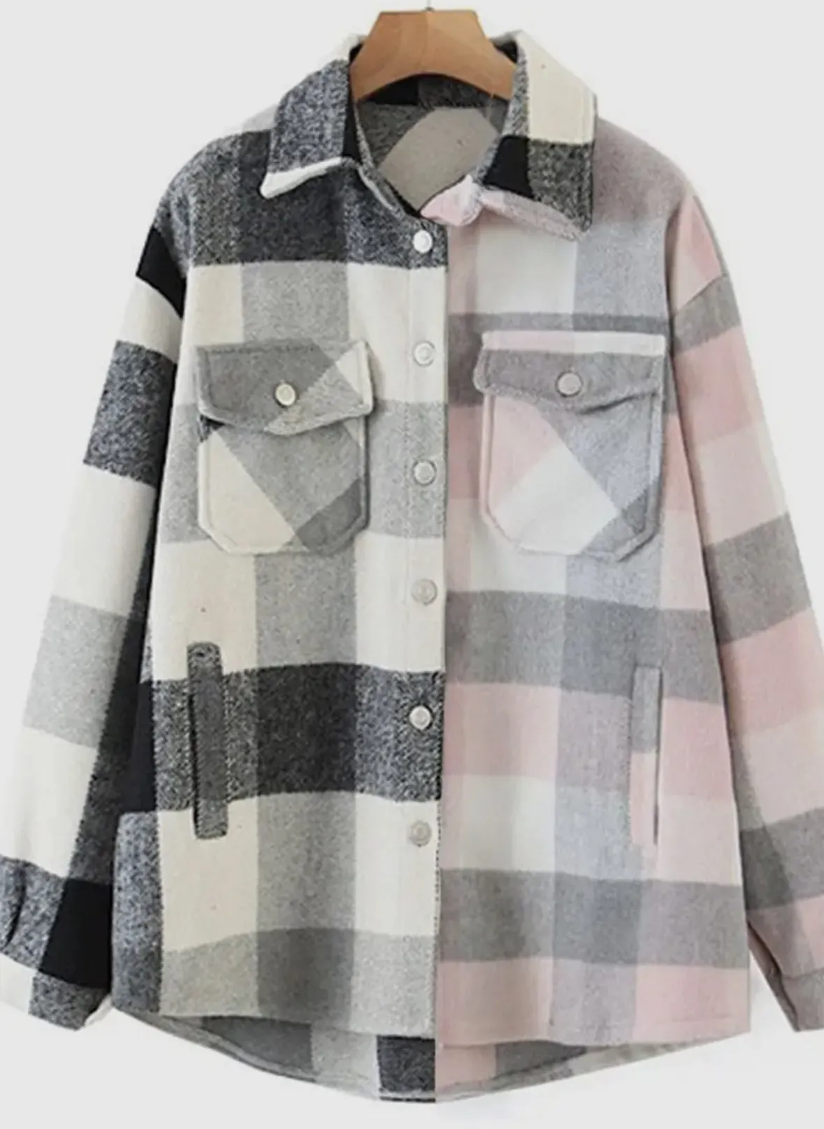 Billie Two Tone Plaid Shacket - Black/Pink