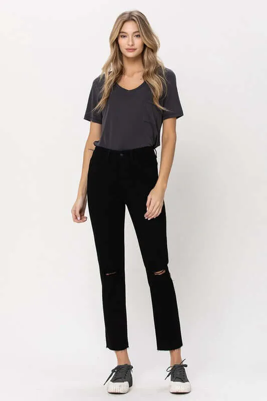 Black High Rise Straight Distressed Jeans
