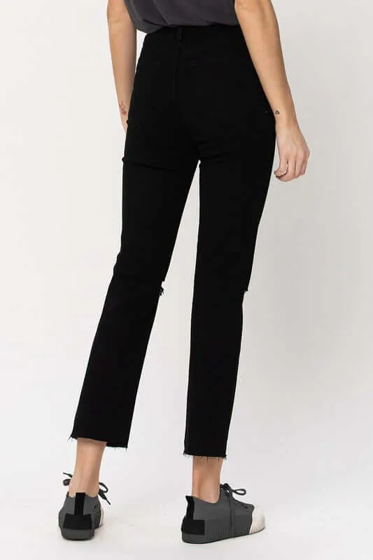 Black High Rise Straight Distressed Jeans