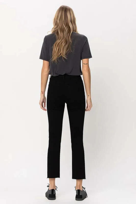 Black High Rise Straight Distressed Jeans