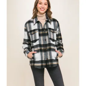 Black Plaid Button Up Shacket