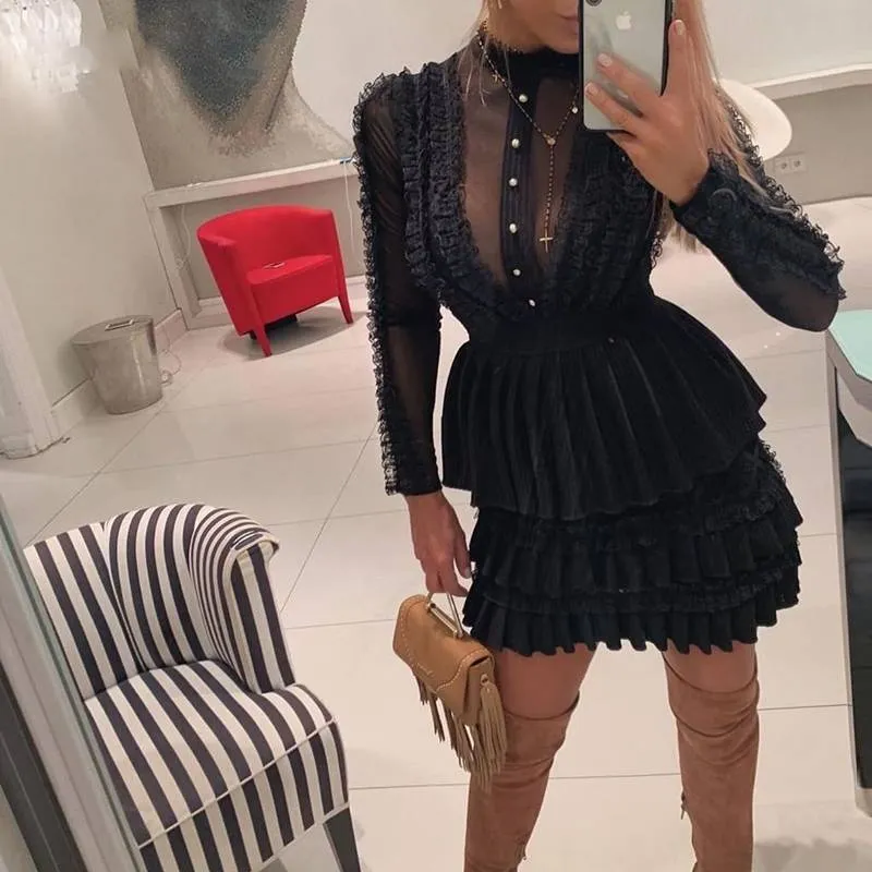 Black Ruffles Mini Dress
