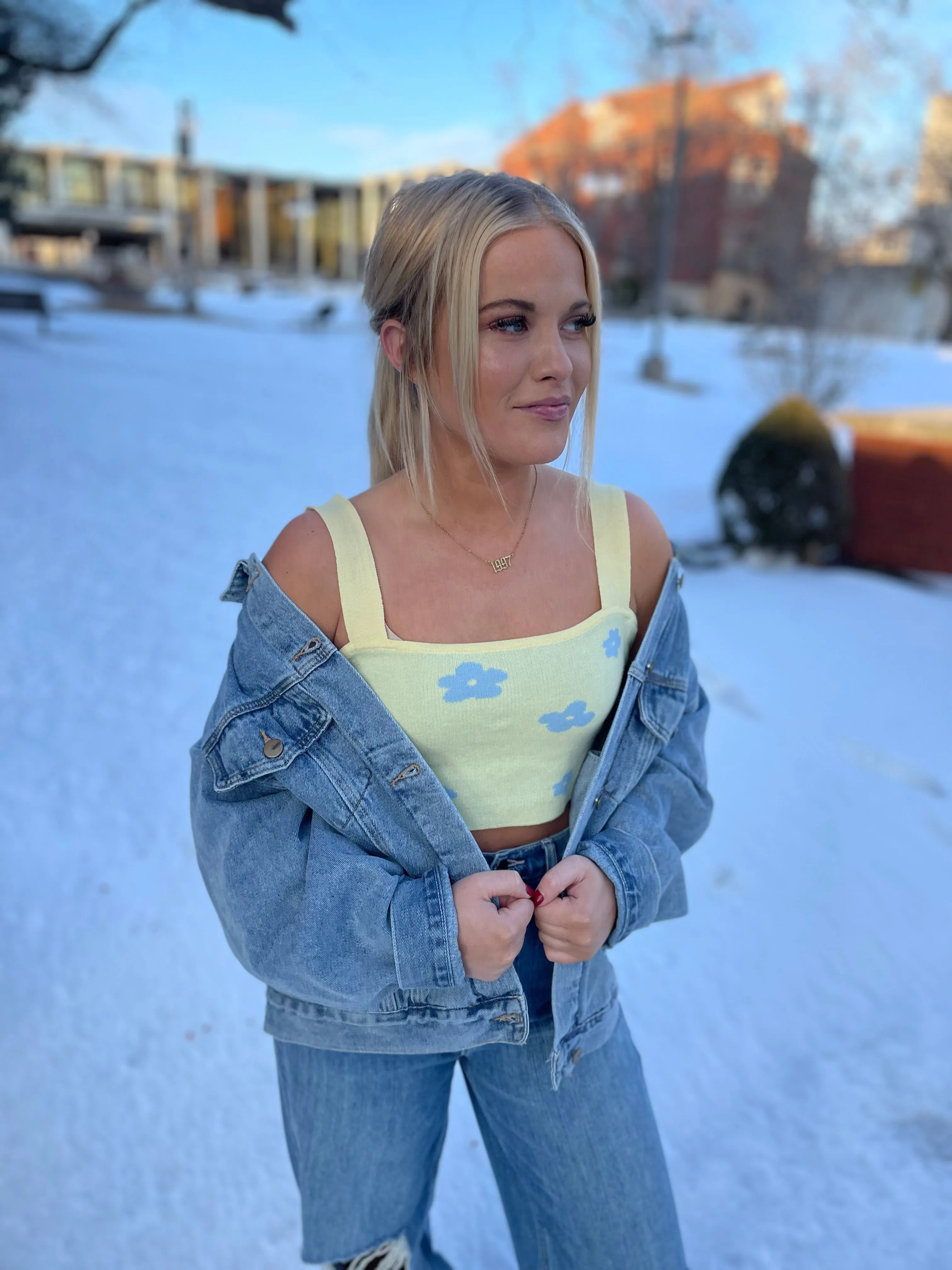 Blue & Yellow Floral Crop Top