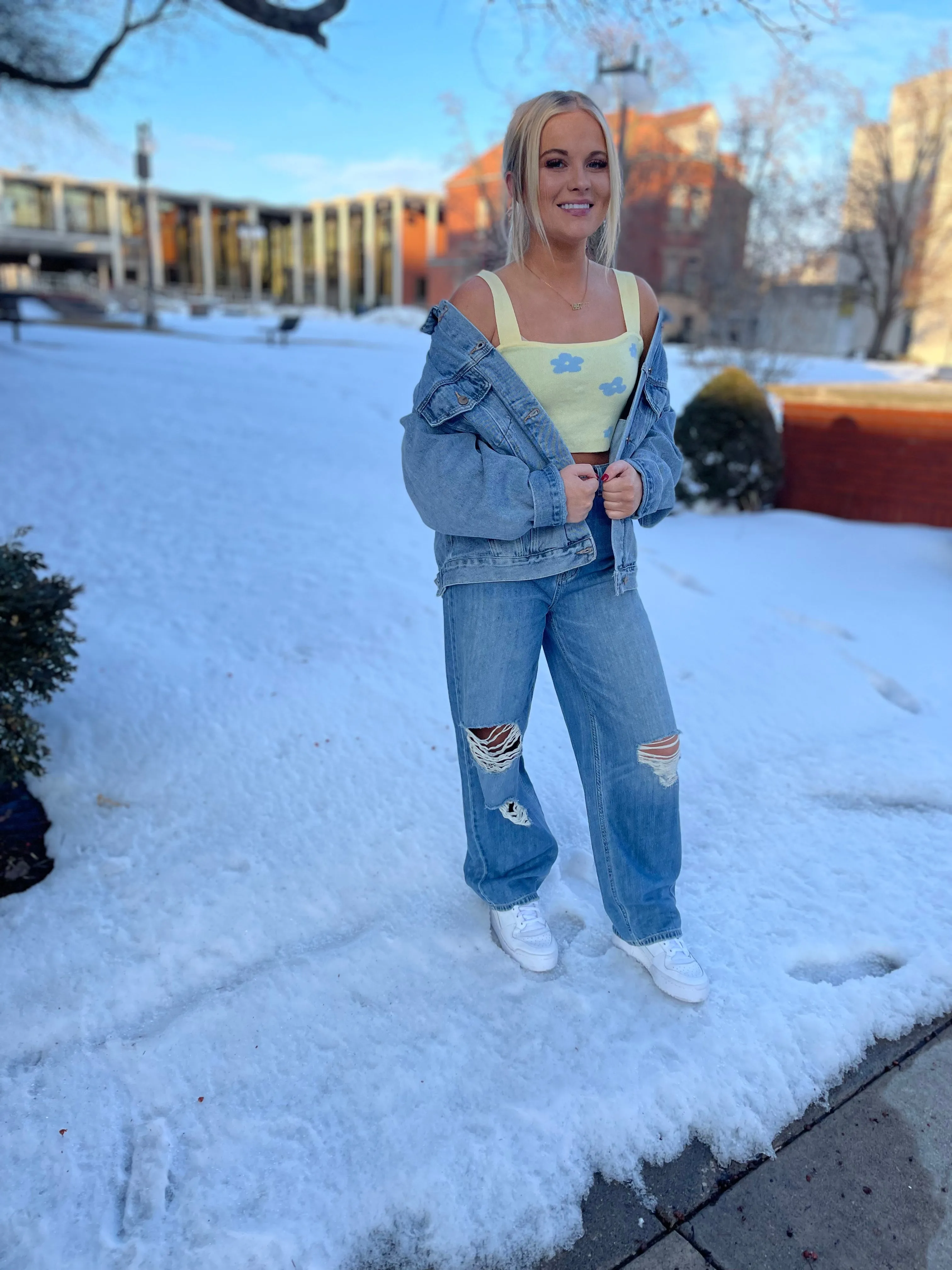 Blue & Yellow Floral Crop Top