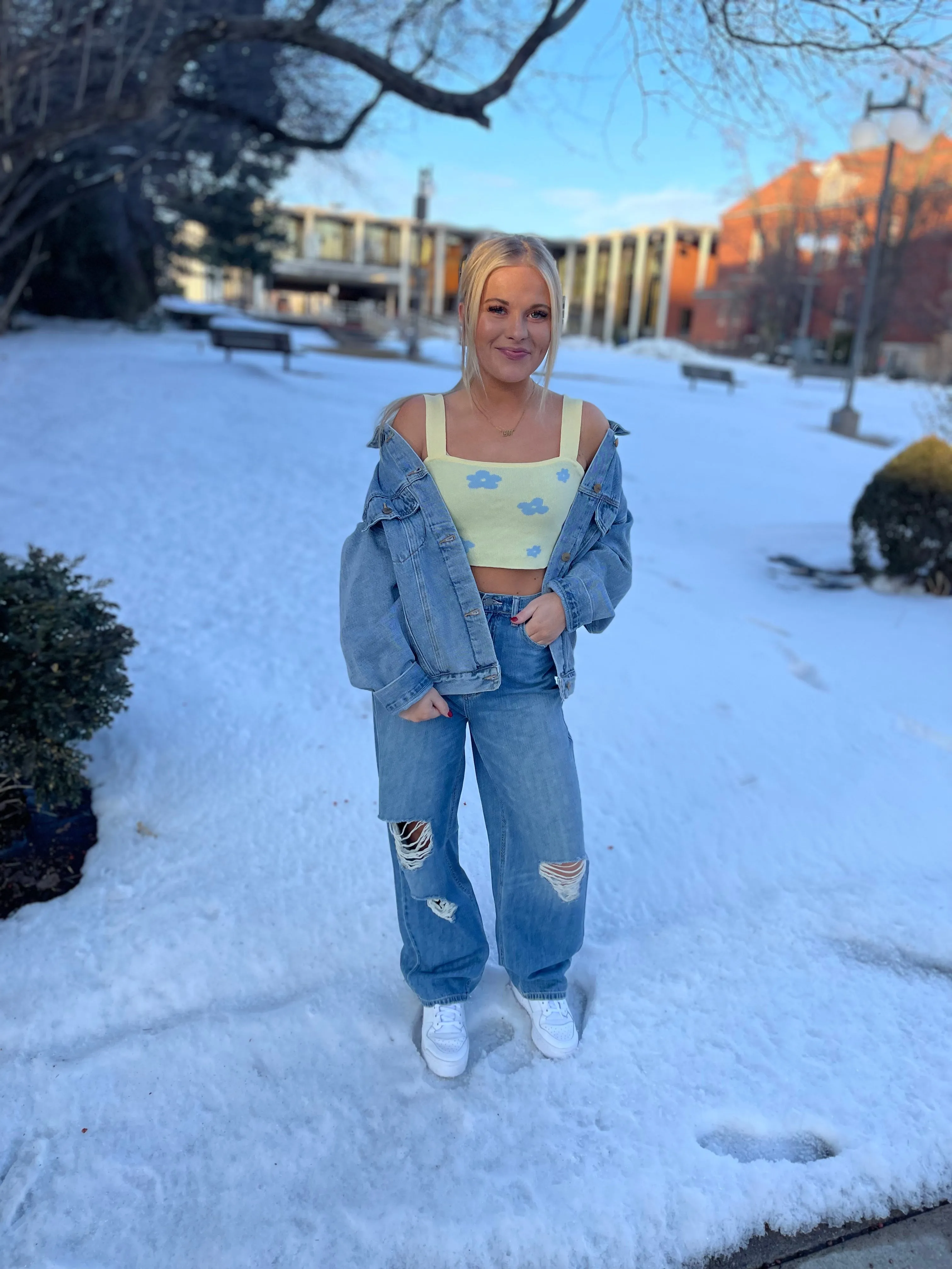 Blue & Yellow Floral Crop Top