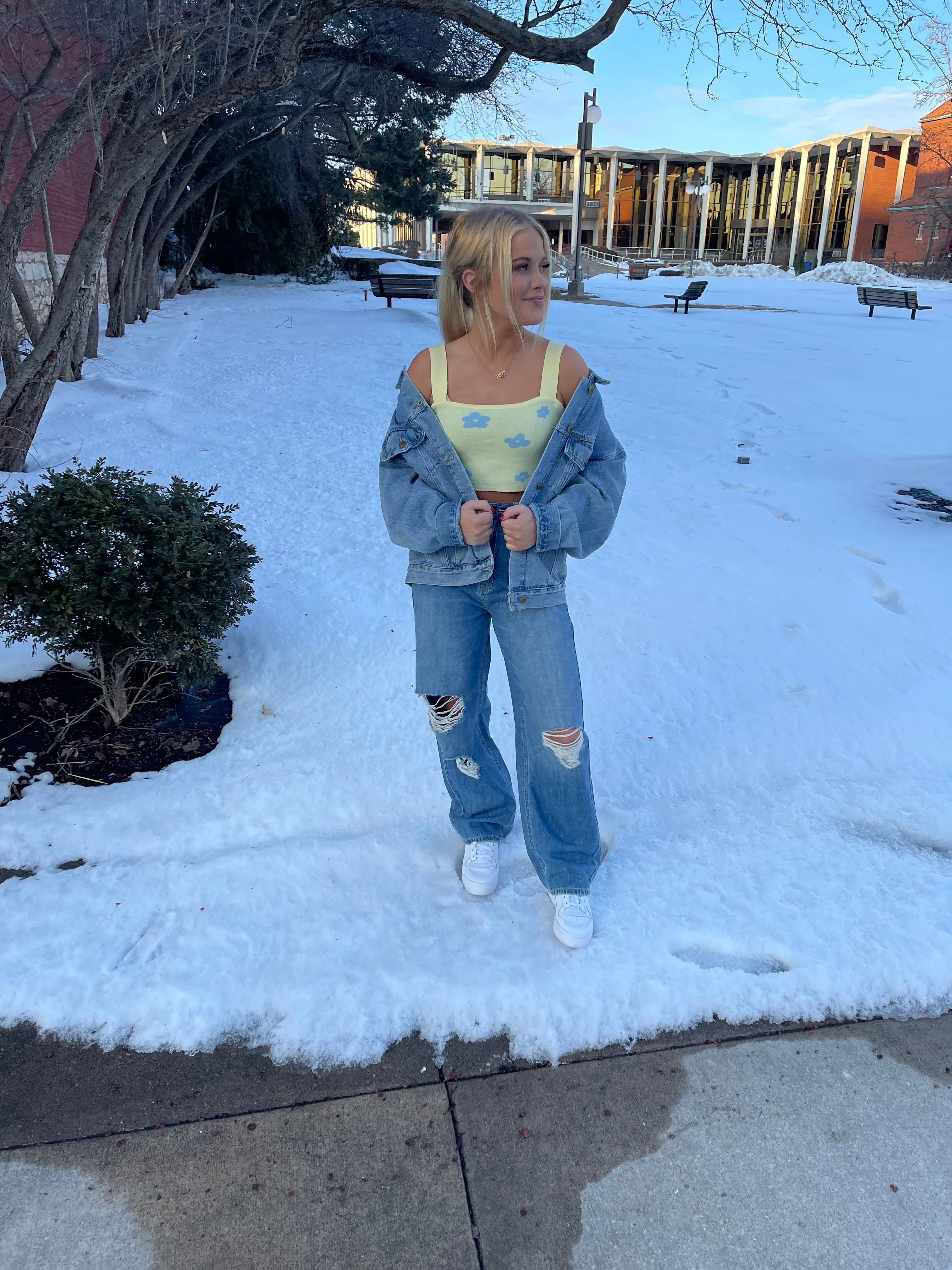 Blue & Yellow Floral Crop Top