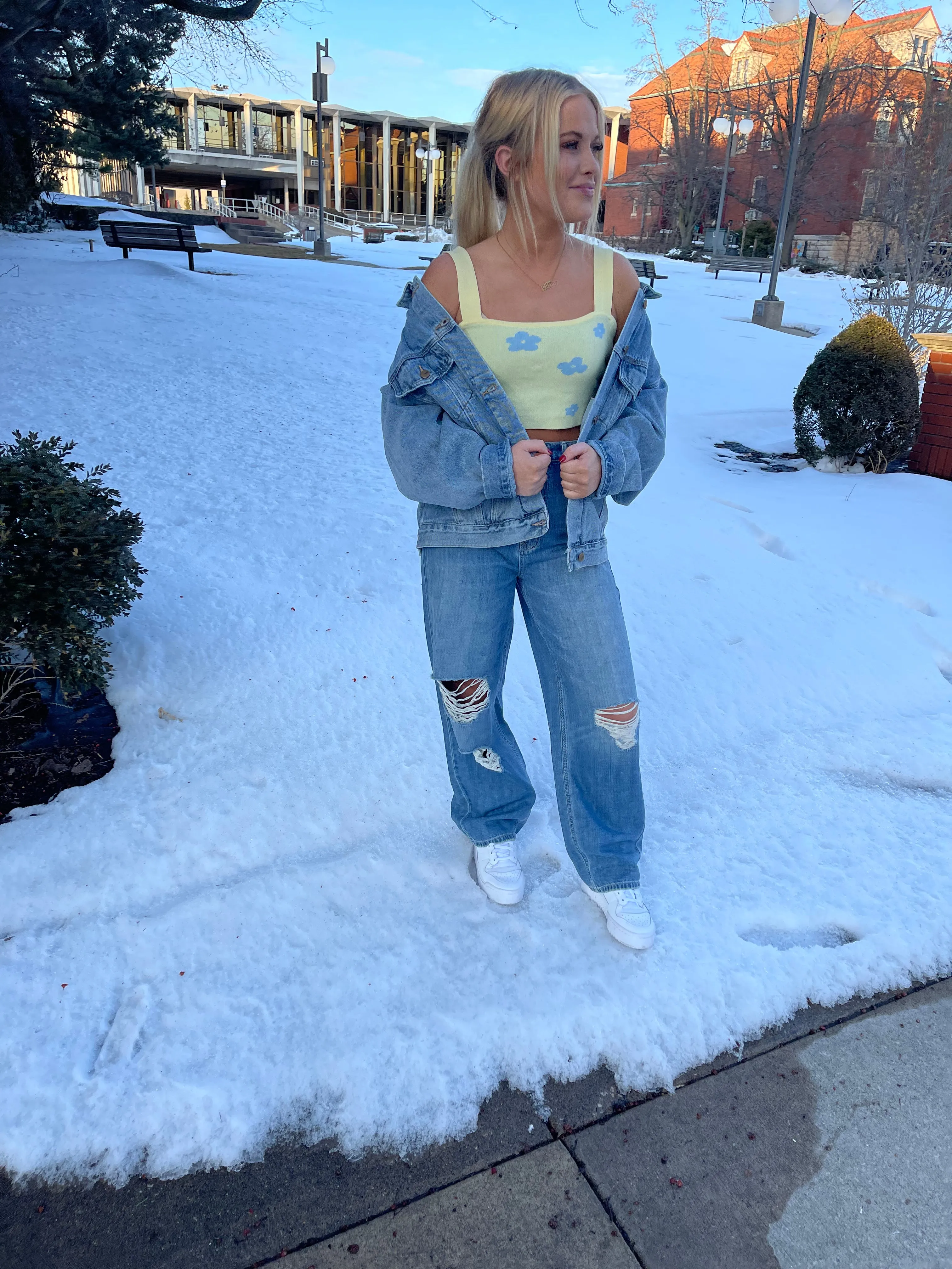 Blue & Yellow Floral Crop Top