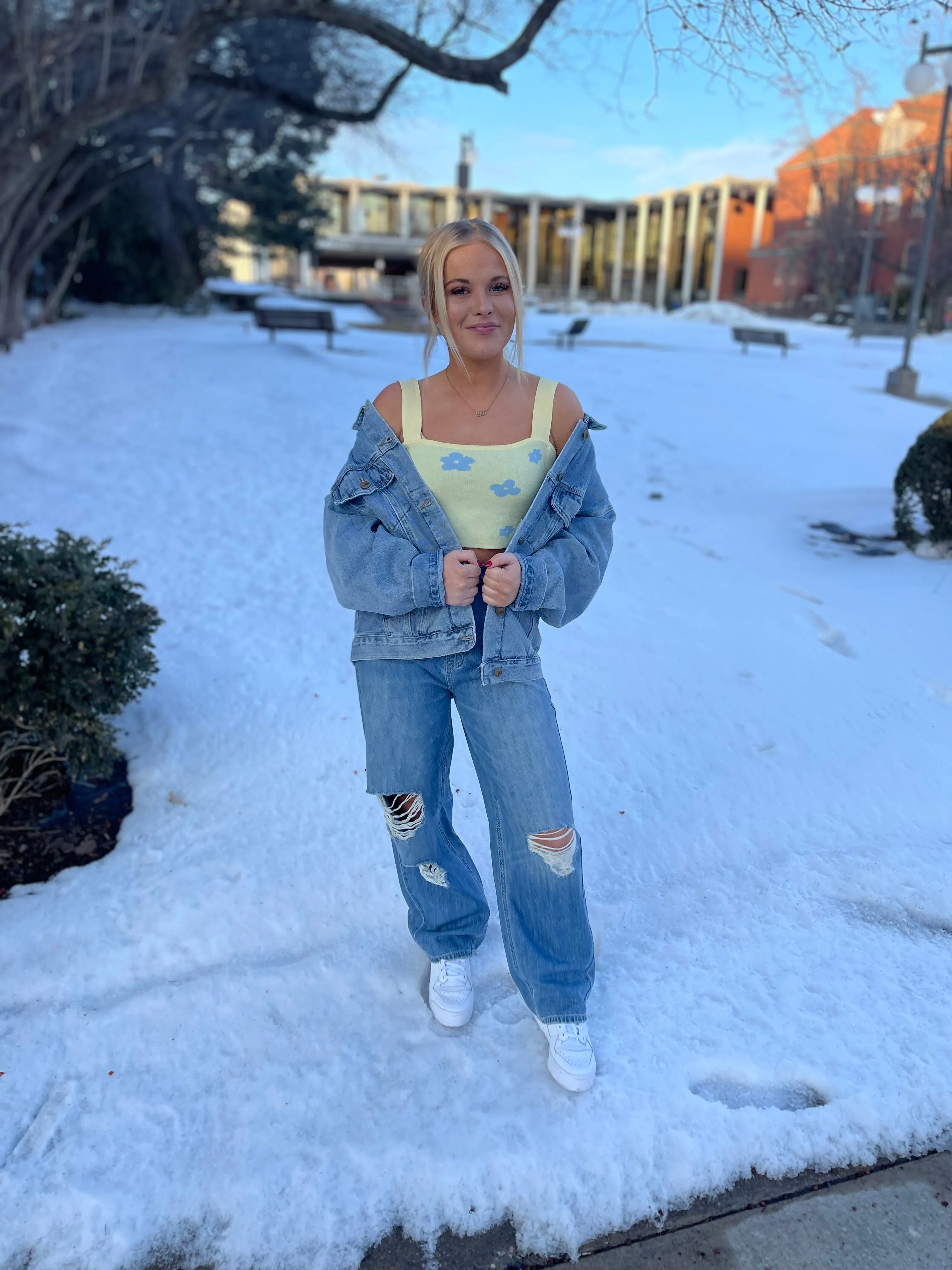 Blue & Yellow Floral Crop Top