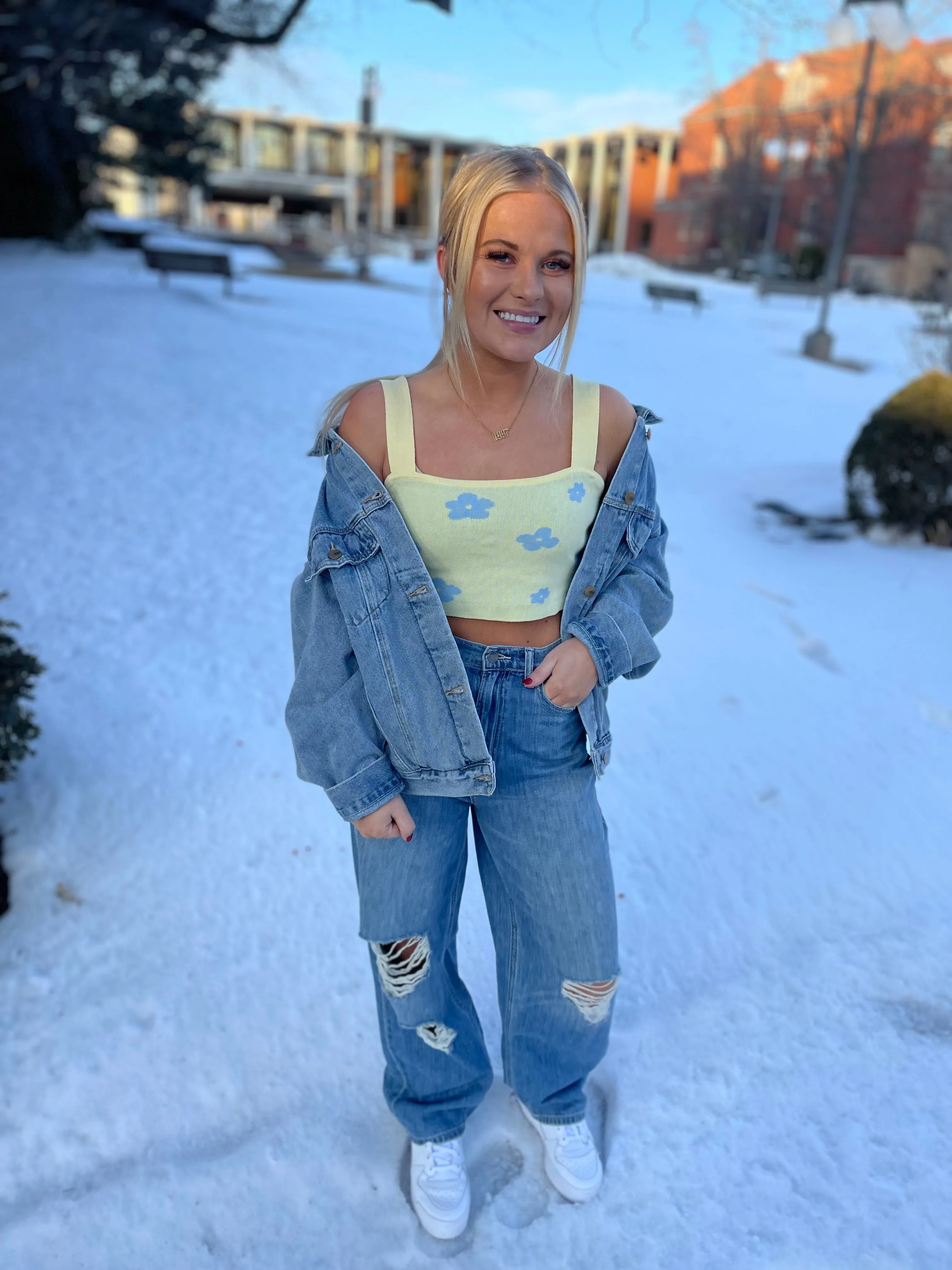 Blue & Yellow Floral Crop Top