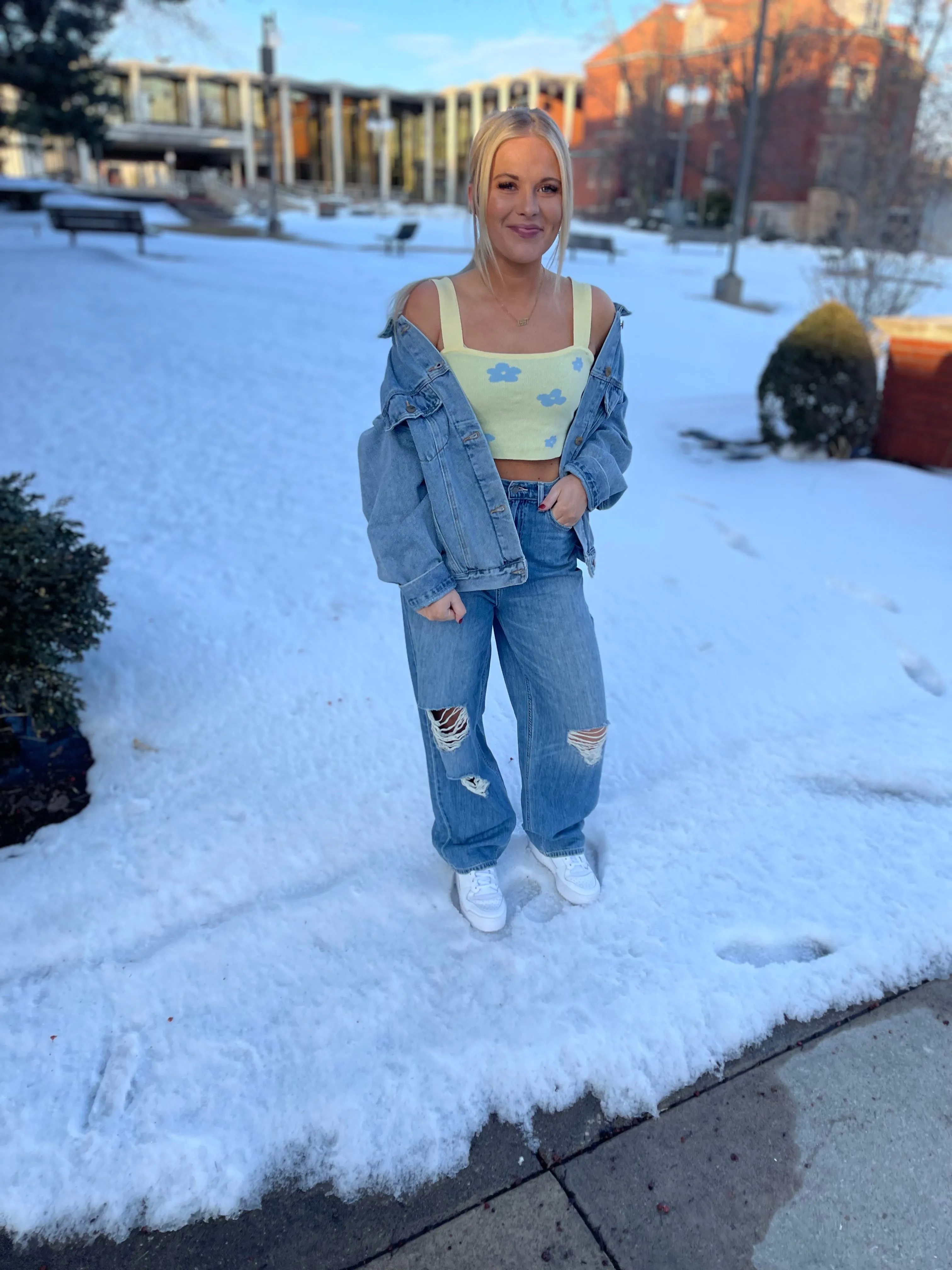 Blue & Yellow Floral Crop Top