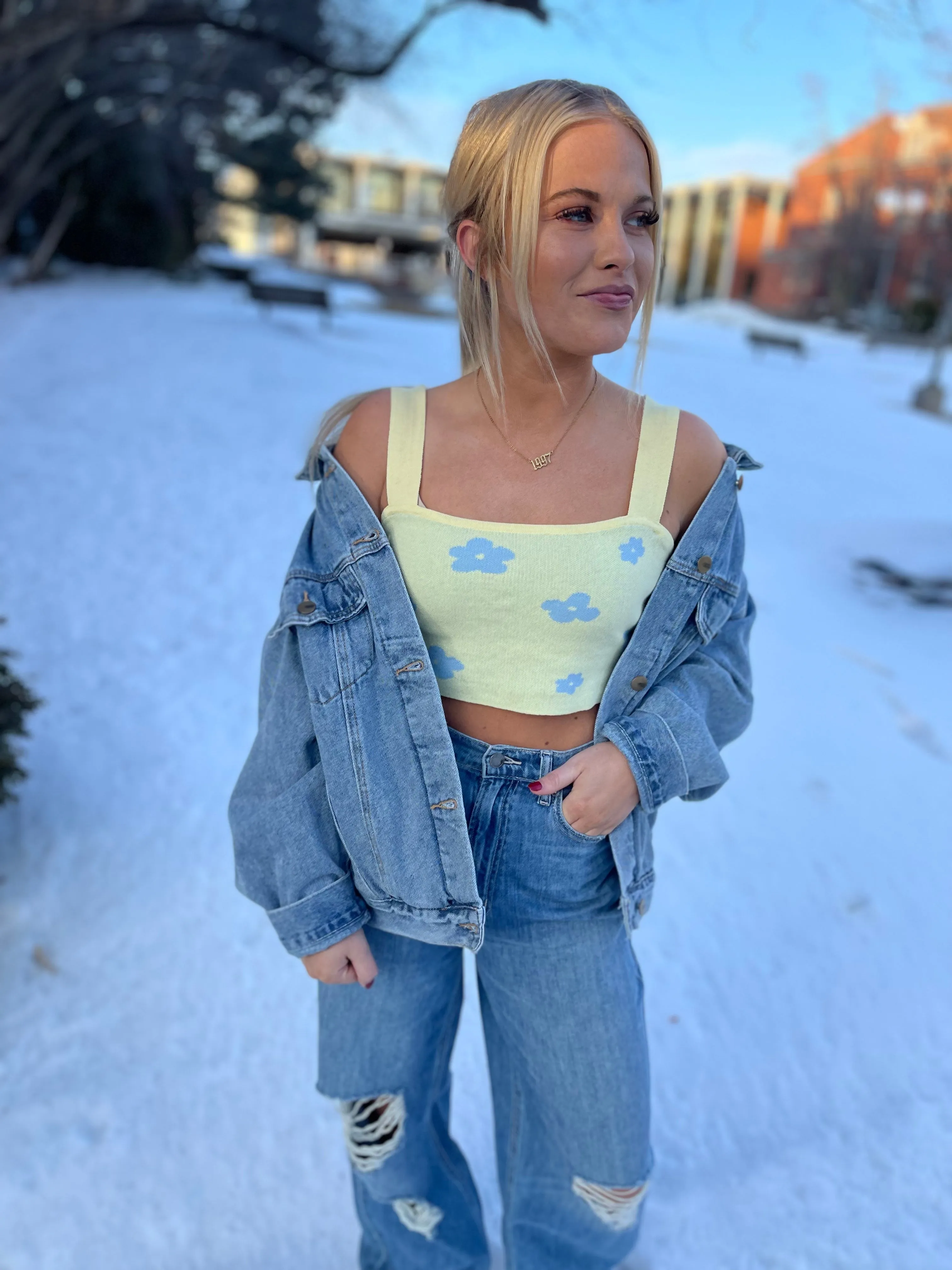 Blue & Yellow Floral Crop Top