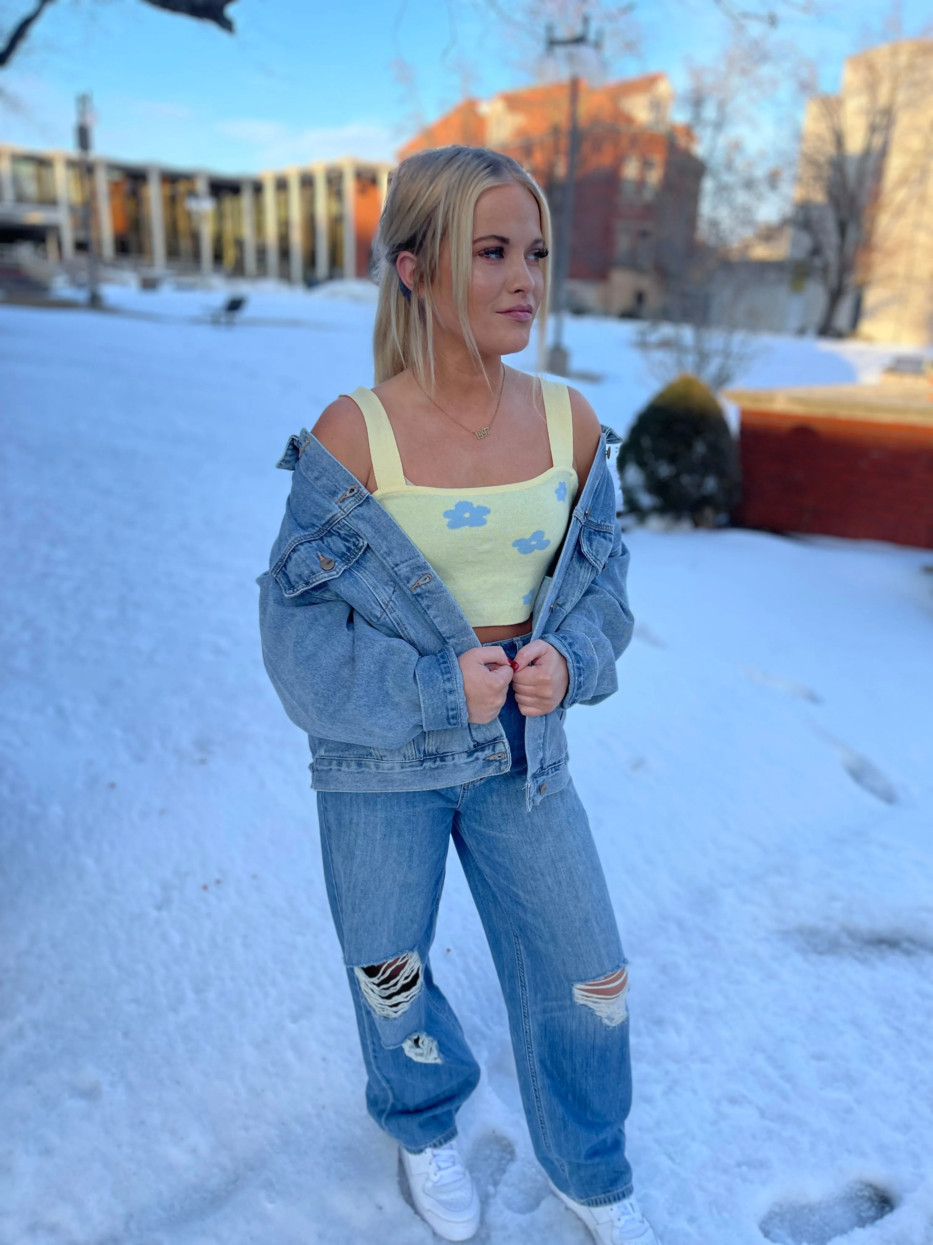 Blue & Yellow Floral Crop Top