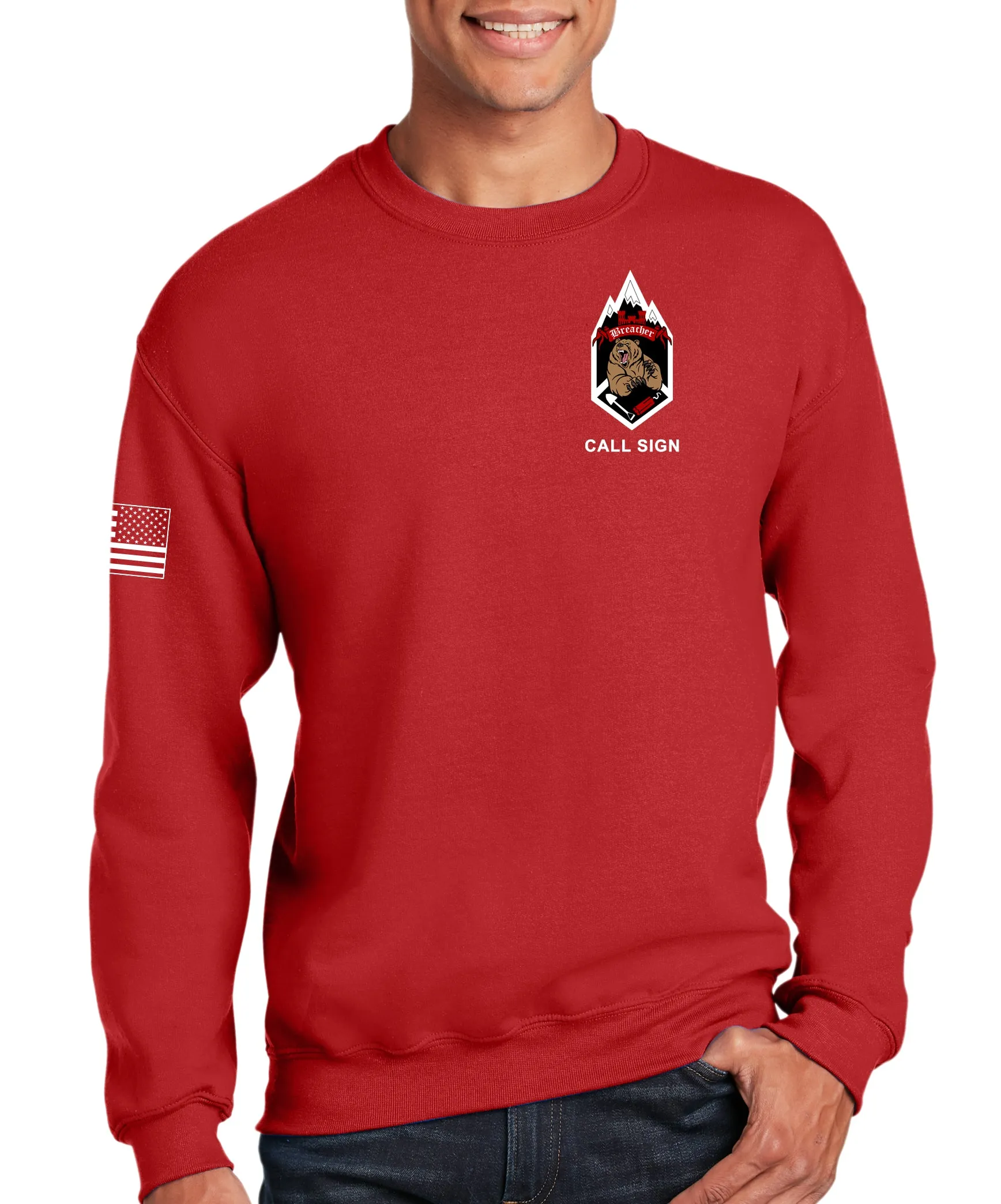 Born to Breach Red 50-50 Blend Crewneck Unisex Sweatshirt. This shirt IS approved for PT.