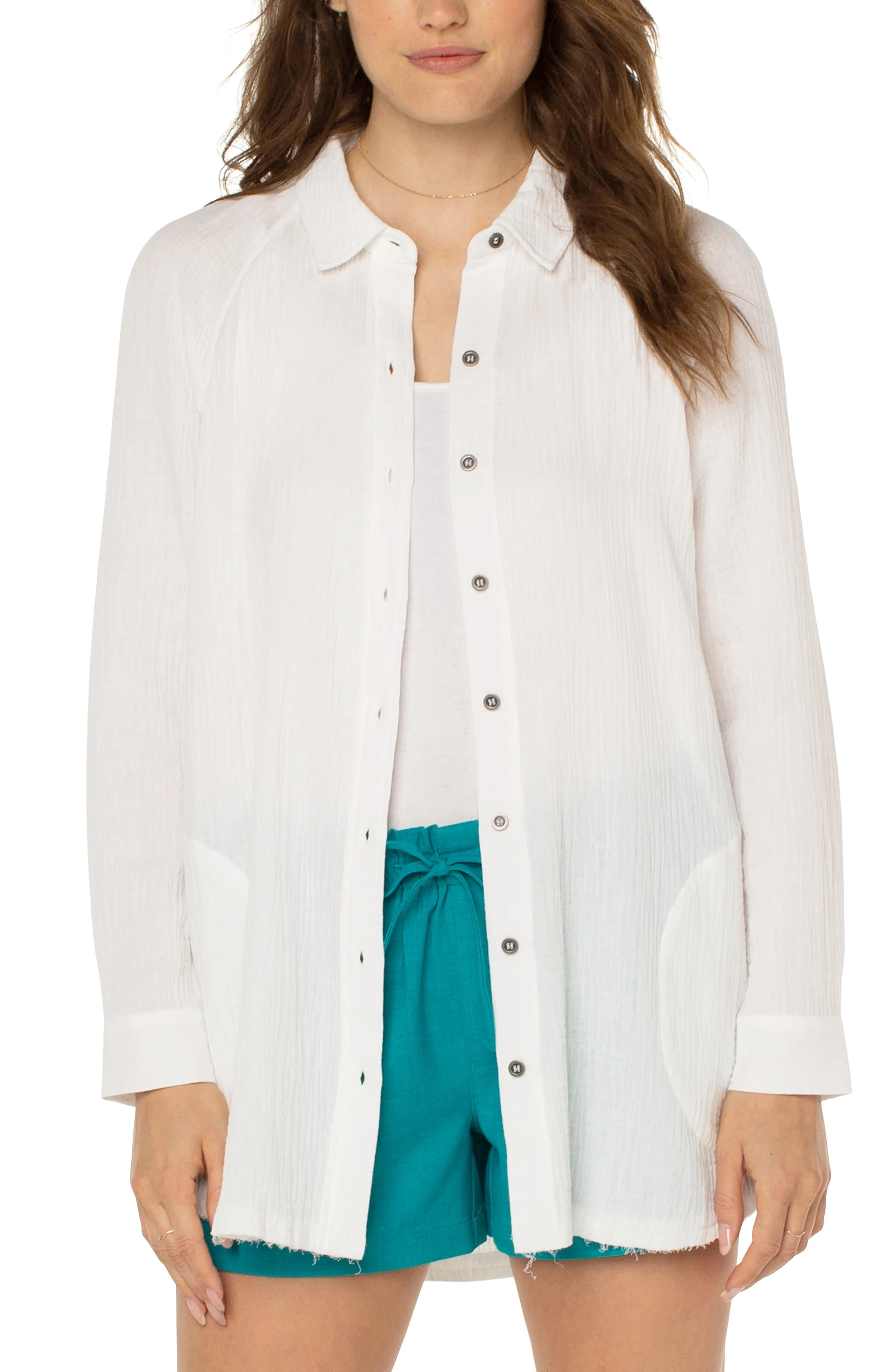Button Front Raglan Shacket