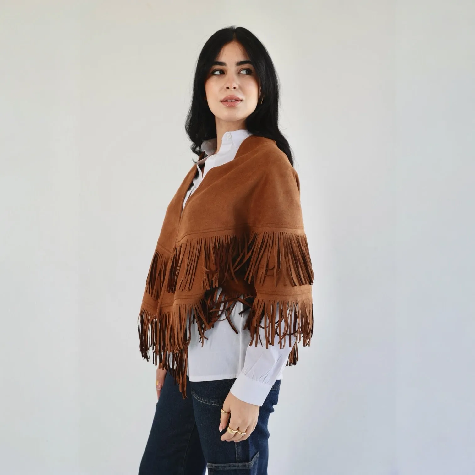 Camel fringes poncho