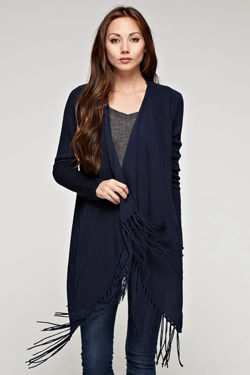 Cashmere Blend Waterfall Fringe Cardigan
