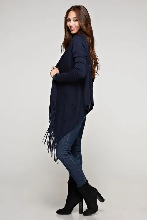 Cashmere Blend Waterfall Fringe Cardigan