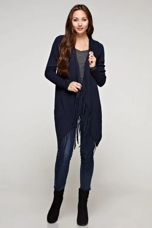 Cashmere Blend Waterfall Fringe Cardigan