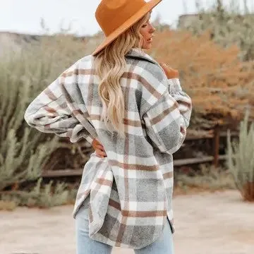 Cool Autumn Days Plus Khaki Flannel Plaid Shacket