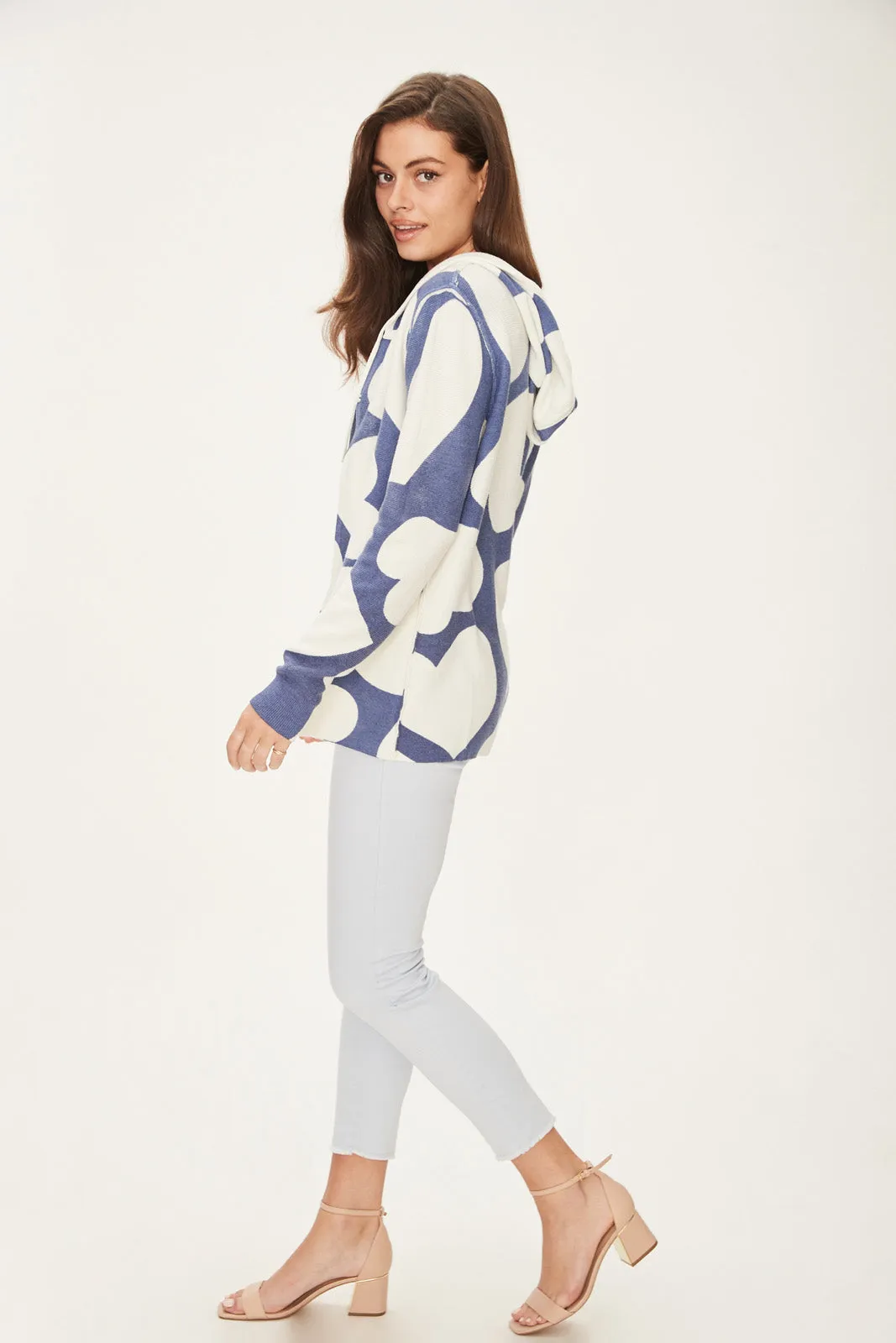 COOL PRINTED HEART REVERSIBLE HOODED CARDIGAN