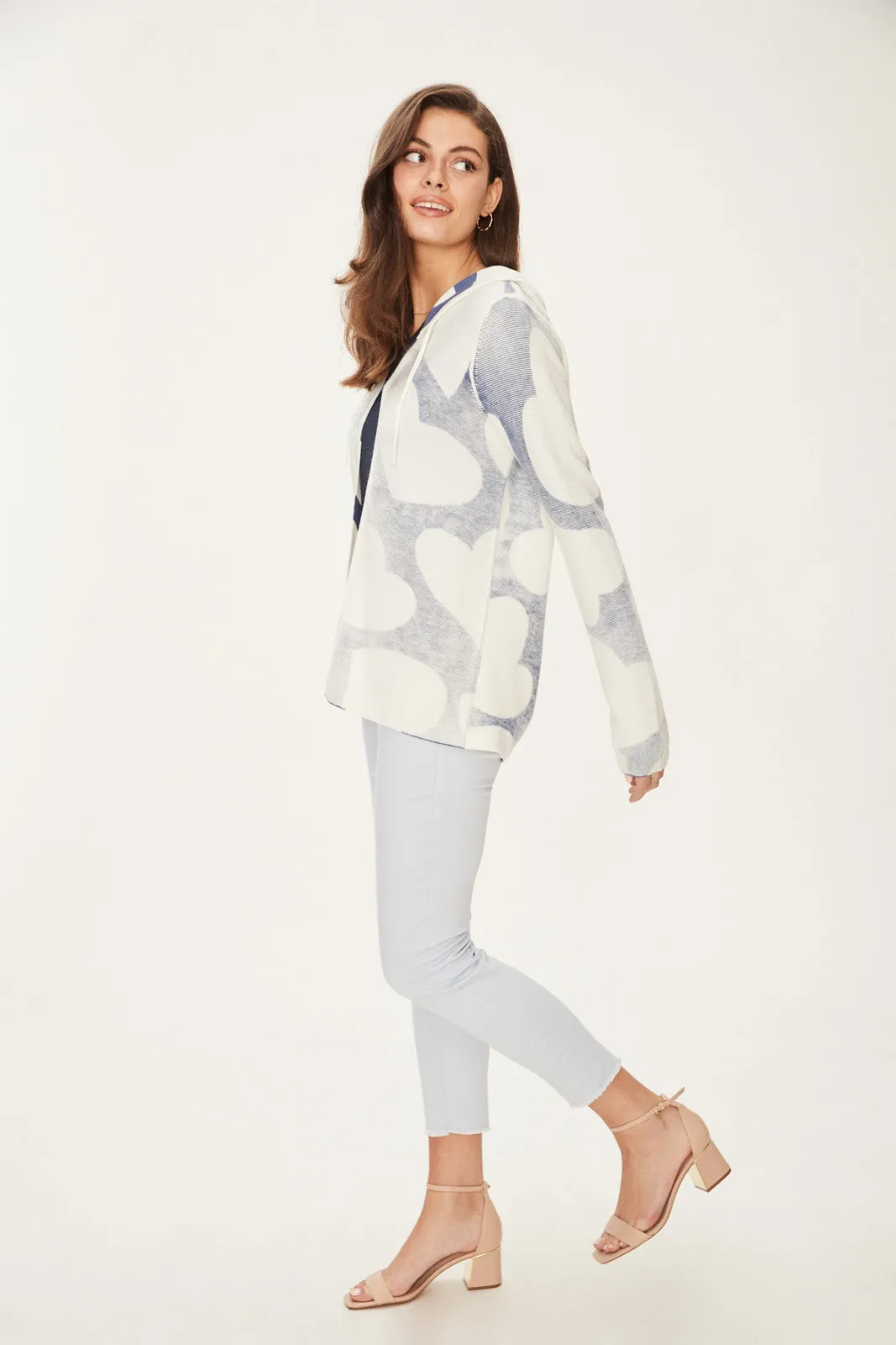 COOL PRINTED HEART REVERSIBLE HOODED CARDIGAN