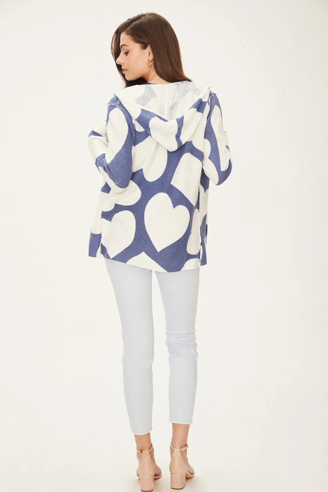 COOL PRINTED HEART REVERSIBLE HOODED CARDIGAN