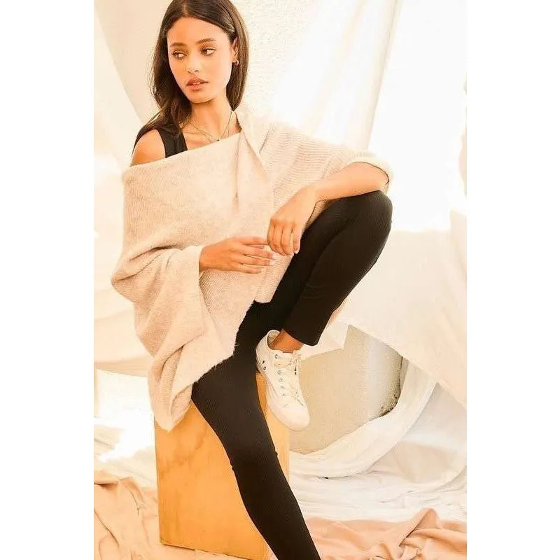 Cross Front Oversize Poncho Sweater